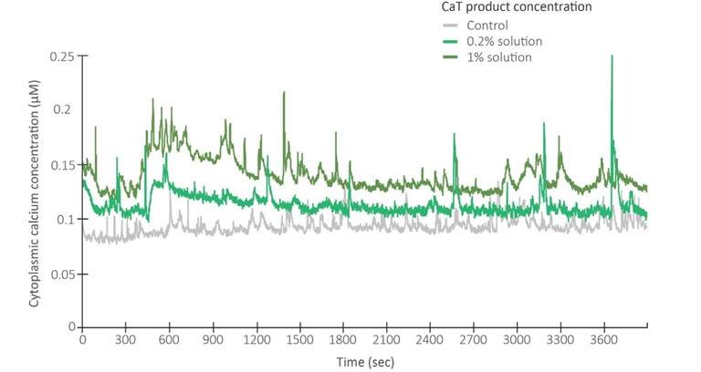 Graph showing how our calcium mobility technology increases cytoplasmic calcium concentration